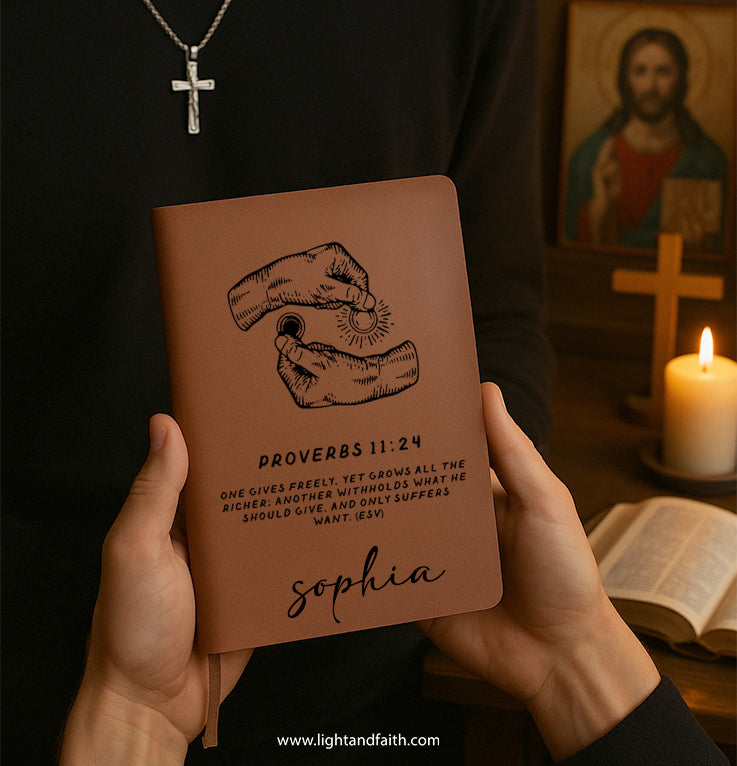 Personalized Christian Journal with "Proverbs 11:24", Custom Name Prayer & Faith Notebook, Religious Gift, First Communion Gifts, Birthday. NBLAF61